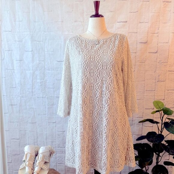 Elegant Cream A-Line Long Sleeve Lace Dress, in Women’s Size 16 - Picture 10 of 10